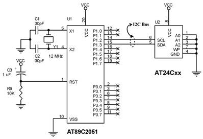 Menambah Serial EEPROM pada AT89C2051,SEEPROM AT24Cxx dalam rangkaian AT89C2051
